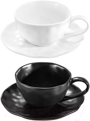 Набор для чая/кофе Elan Gallery Консонанс / 760209-2 (4пр, белый/черный матовый)