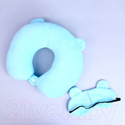 Подушка на шею Sima-Land Мишка с маской для сна / 2803778 (голубой)