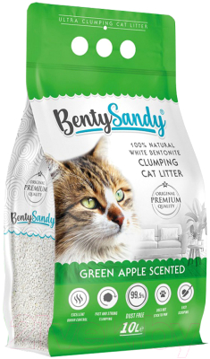 Наполнитель для туалета BentySandy Бентонит комкующийся Green Apple Color Granules (10л/8.7кг)