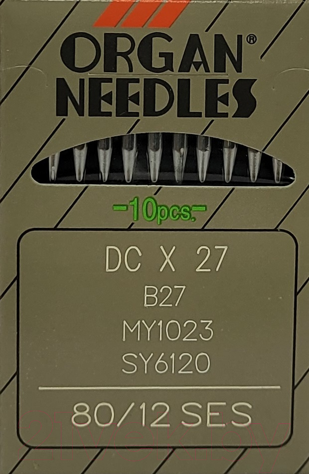 Набор игл для промышленной швейной машины Organ DCx27 80 SES ORG-10 (для трикотажа)