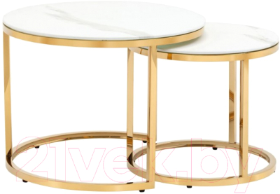 Комплект журнальных столиков Stool Group Селена / EET-131-2S-TG White (стекло белый мрамор/золото)