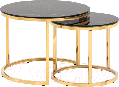 Комплект журнальных столиков Stool Group Селена / EET-131-2S-TG Black (стекло черный мрамор/золото)