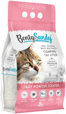 Наполнитель для туалета BentySandy Бентонит комкующийся Baby Powder Color Granules (5л)