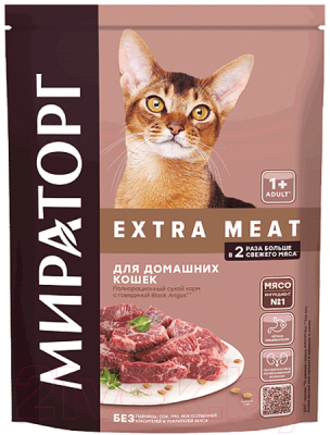 Сухой корм для кошек Winner Мираторг Extra Meat для домашних кошек с говядиной / 1010027302 (10кг)