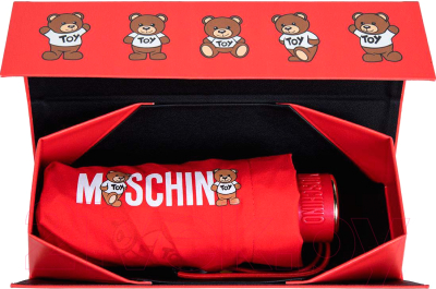 Зонт складной Moschino 8550-superminiC Logo With Bears Red+Box Teddy