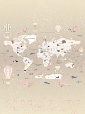 Фотообои листовые Vimala Познавательная карта мира 4 (270x200)