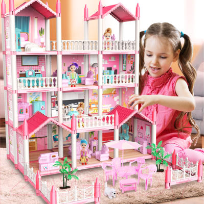 Кукольный домик Sharktoys Beautiful Home четырехэтажный / 11500018 (розовый)
