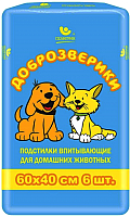 

Одноразовая пеленка для животных Доброзверики, 60x40 / П60х40/6
