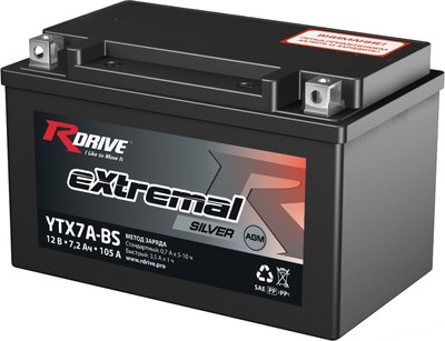 Мотоаккумулятор RDrive eXtremal Silver YTX7A-BS (7.2 А/ч) - 