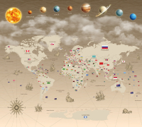 Фотообои листовые Vimala Карта мира с флагами (270x300) - 