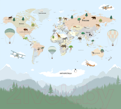 Фотообои листовые Vimala Лесная карта мира (270x300)