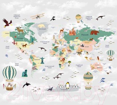 Фотообои листовые Vimala Познавательная карта мира (270x300)
