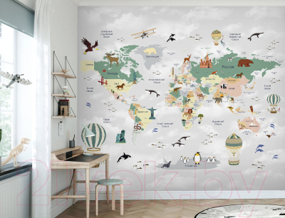 Фотообои листовые Vimala Познавательная карта мира (270x300)