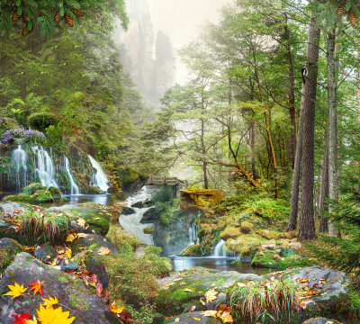 Фотообои листовые Vimala Водопад в лесу (270x300)