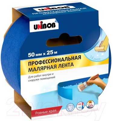 Лента малярная Unibob Для наружных работ 50ммx25м / 89343 (синий)