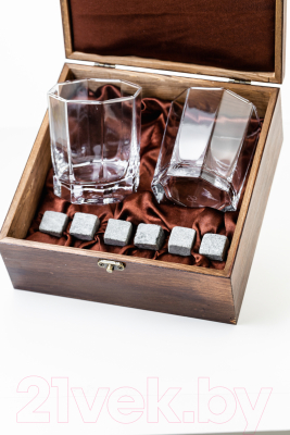 Набор для виски AMIRO ABW-104 В деревянной шкатулке (2 стакана, 6 камней)