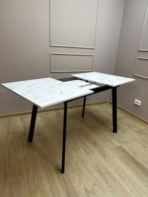 Обеденный стол Древпром М136 Турин ДП1-03-06 110-140x68 (мрамор белый/черный матовый)