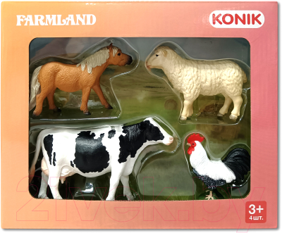 Набор фигурок коллекционных Konik Набор животных фермы Петух, овца, пони, корова / AMF1110