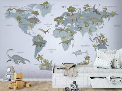 Фотообои листовые Vimala Карта мира динозавры 2 (270x400)