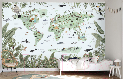 Фотообои листовые Vimala Карта мира животных 2 (270x400)