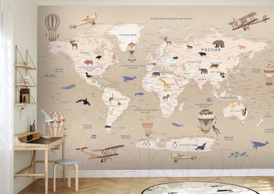 Фотообои листовые Vimala Коричневая карта мира (270x400)