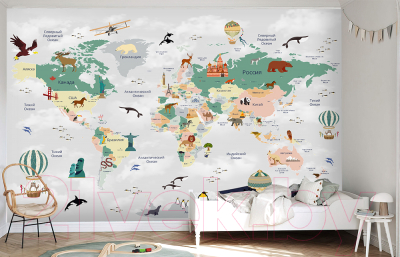 Фотообои листовые Vimala Познавательная карта мира (270x400)