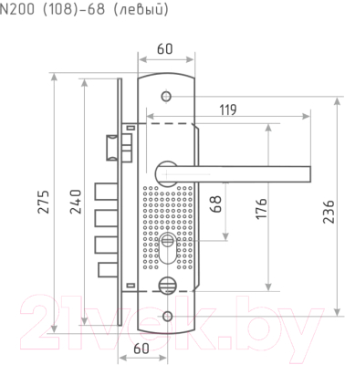 Изображение товара Замок врезной Нора-М N200 (108)-68мм Л (матовый никель)