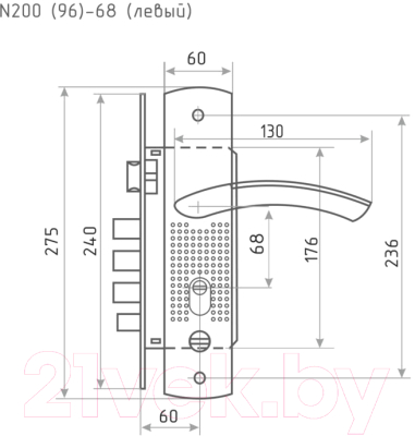 Изображение товара Замок врезной Нора-М N200 (96)-68мм Л (матовый никель)