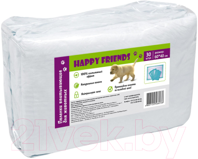 Одноразовая пеленка для животных Happy Friends 60x40см HF40/30 (30шт)