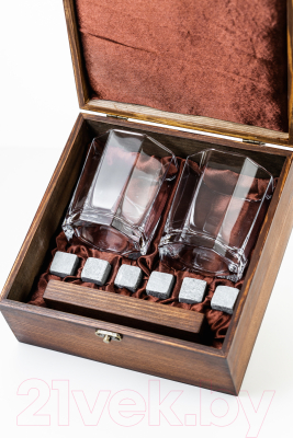 Набор для виски AMIRO ABW-103W В деревянной шкатулке (2 стакана, 6 камней)