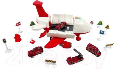 Игровой набор Sharktoys Самолет пожарный + 4 авто / 280000013 (красный)