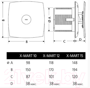 Вентилятор накладной Cata X-MART 12 MATIC INOX T