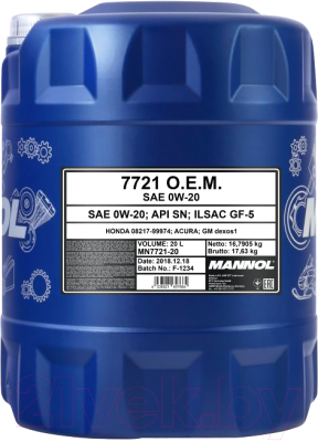 

Моторное масло Mannol, OEM 0W20 / MN7721-20