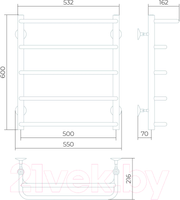 Полотенцесушитель водяной LARUSSO Стандарт с полкой П5 500x600 / 4670078535306