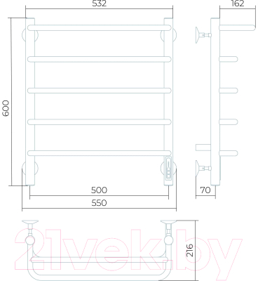 Полотенцесушитель электрический LARUSSO Стандарт с полкой КС П5 500x600 9005 / 4670078536617