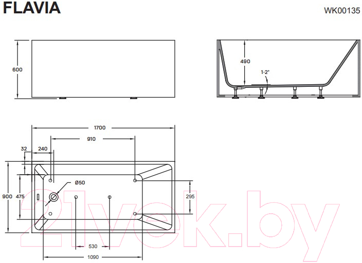 Ванна акриловая Wellis Flavia 170х80 / WK00135