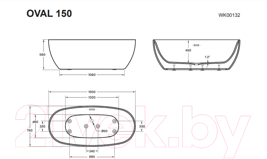 Ванна акриловая Wellis Oval 150х75 / WK00132