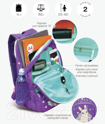 Школьный рюкзак Grizzly RG-360-3 (фиолетовый)