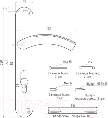 Изображение товара Ручка дверная Нора-М 96-85 (старая медь)