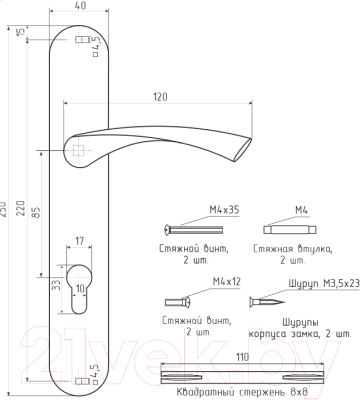 Изображение товара Ручка дверная Нора-М 100-85 (старая бронза)