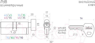 Изображение товара Цилиндровый механизм замка Нора-М ЛУВ-80 45/35в (латунь)
