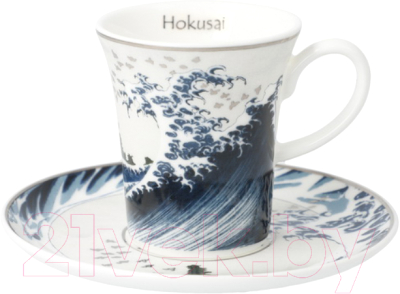 Кружка с блюдцем Goebel Artis Orbis Katsushika Hokusai Большая волна / 67-011-81-1 (серебристый)