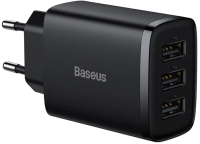 Адаптер питания сетевой Baseus Compact Charger 3U 17W EU / CCXJ020101 (черный) - 