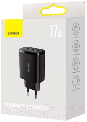 Адаптер питания сетевой Baseus Compact Charger 3U 17W EU / CCXJ020101 (черный)