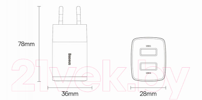 Адаптер питания сетевой Baseus Compact Charger 2U 10.5W EU / CCXJ010202 (белый)