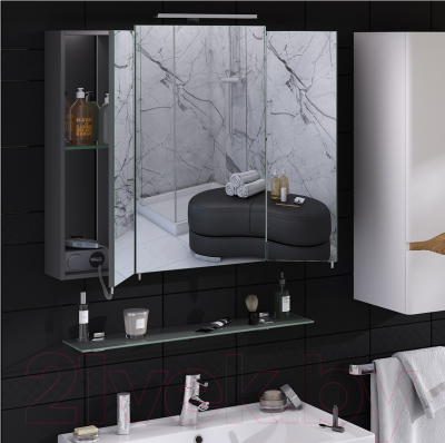 Шкаф с зеркалом для ванной Sanwerk Everest 80 3F / MV0000801 (с подсветкой)