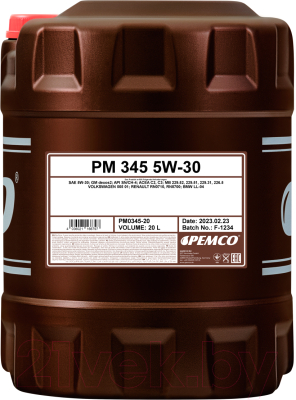 Моторное масло Pemco iDrive 345 5W30 SN/CH-4 / PM0345-20 (20л)