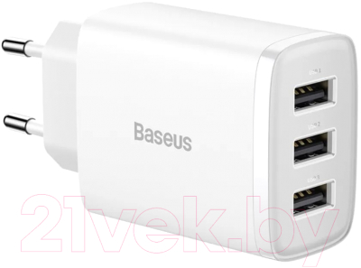 Адаптер питания сетевой Baseus Compact Charger 3U 17W EU / CCXJ020102 (белый)
