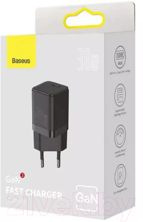 Адаптер питания сетевой Baseus GaN3 Fast Charger 1C 30W EU / CCGN010101