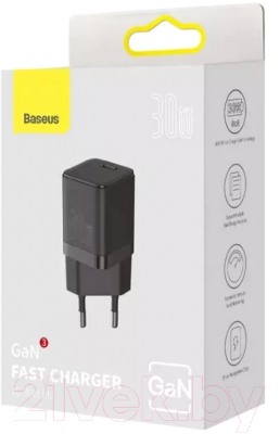 Адаптер питания сетевой Baseus GaN3 Fast Charger 1C 30W EU / CCGN010101 (черный)
